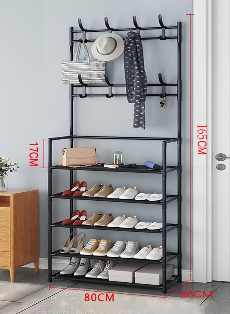 Arabest Cloak Rack with 5 Tier Shoe Rack Easy to Assemble Black 165*80*26CM - Image 2