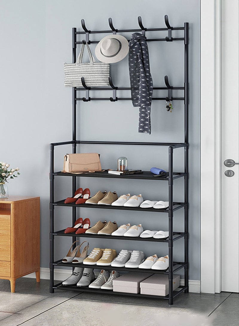 Arabest Cloak Rack with 5 Tier Shoe Rack Easy to Assemble Black 165*80*26CM - Image 1