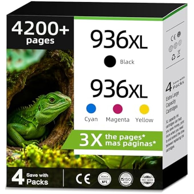 خراطيش حبر 936XL 936E باللون الأسود مجموعة (4 عبوات) متوافقة مع HP 936 XL HP936 HP936E HP936XL لطابعات OFFICEJET PRO 9125E 9135E 9120E 9122E 9128E 9110 9120B 9120 9110B 9130 9130E 9110E 9130B - Image 1