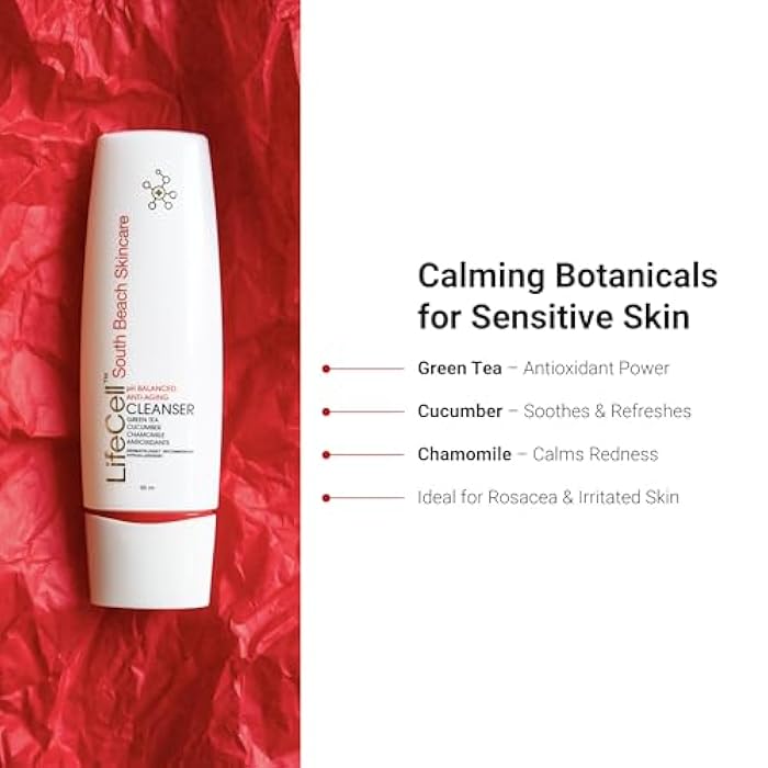 LifeCell Anti-Aging Facial Cleanser – pH Balanced Daily Face Wash with Green Tea, Cucumber, and Resveratrol – Hydrating & Gentle Makeup Remover for Sensitive Skin – 60ml - Image 3