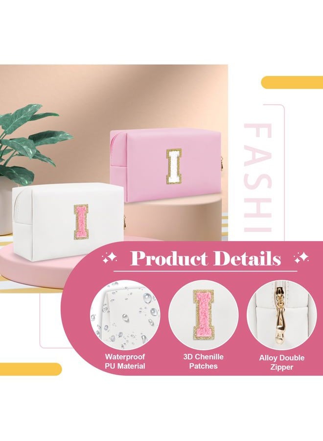 ChaoGreat Personalized Makeup Bag Initial A-Z Preppy Patch Bag,Small PU Leather Travel Cosmetic Bag Pouch with Zipper,White Cute Toiletry Bag,Gift Ideal for Teen Girls Women Birthday Friend Mom, White - Image 3