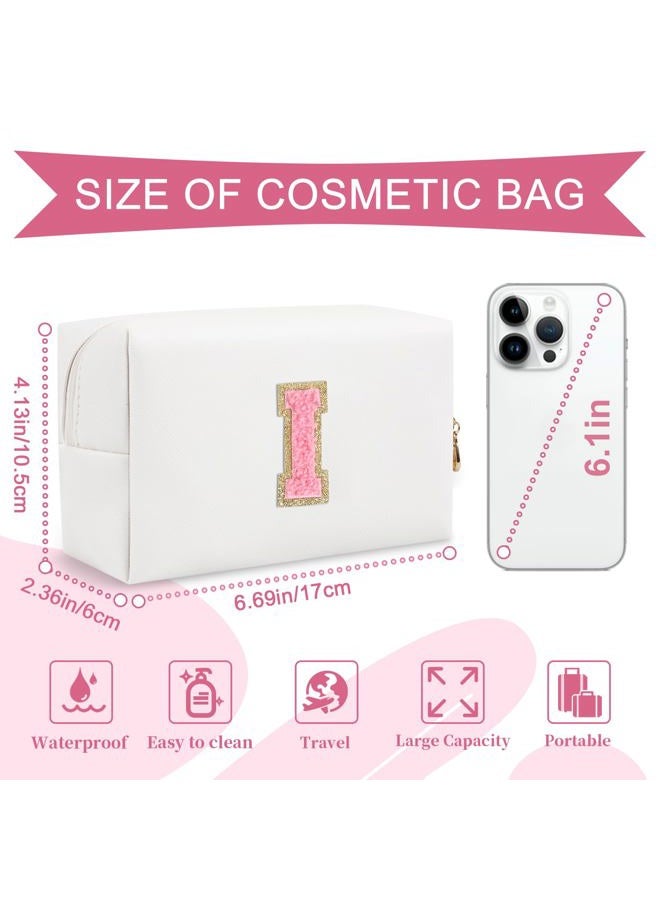 ChaoGreat Personalized Makeup Bag Initial A-Z Preppy Patch Bag,Small PU Leather Travel Cosmetic Bag Pouch with Zipper,White Cute Toiletry Bag,Gift Ideal for Teen Girls Women Birthday Friend Mom, White - Image 2