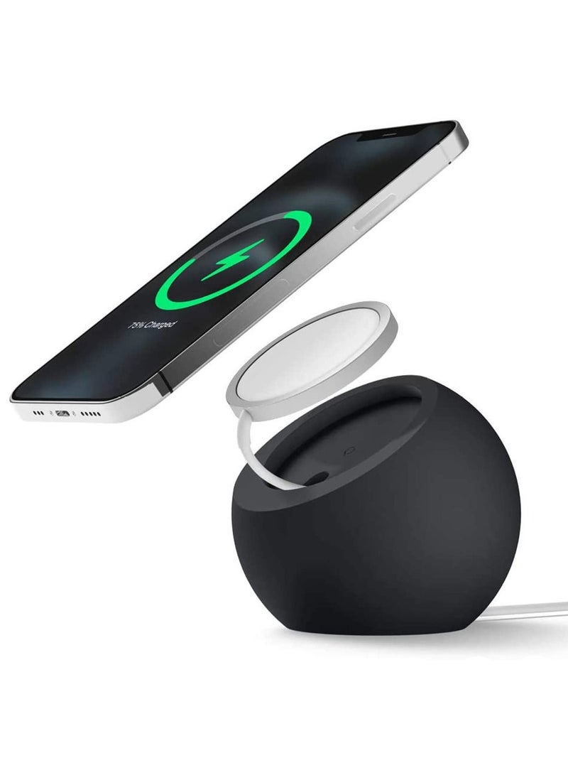 Stand for MagSafe Charger, Silicone Charger Holder for MagSafe, Magnetic Wireless Charger Storage Winder Charging Base Nonslip SpaceSaving (Black)