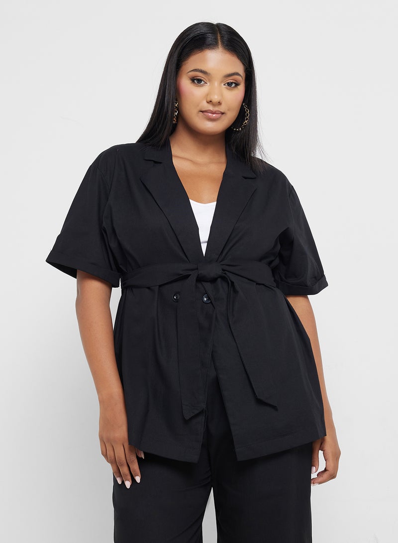 Ginger Plus Belted Lapel Collar Shirt & Pant Coord Set  - Image 3