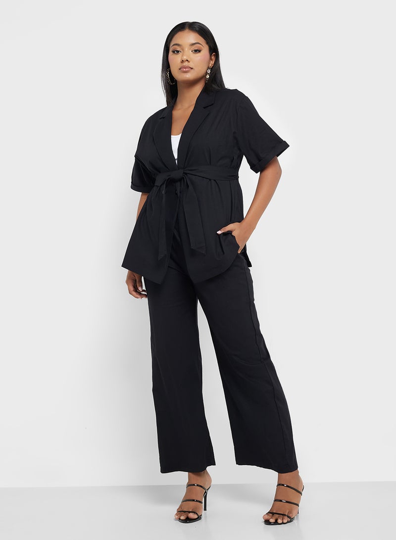 Ginger Plus Belted Lapel Collar Shirt & Pant Coord Set  - Image 5