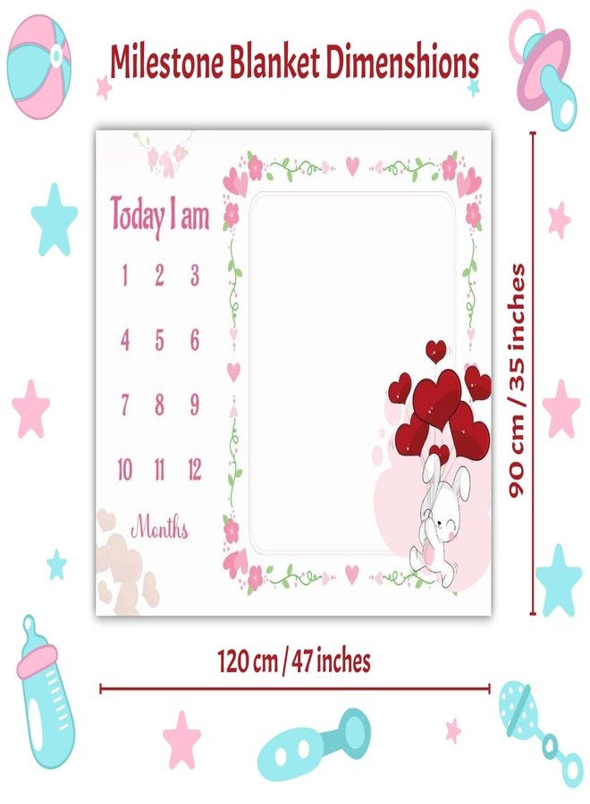 Hoolloomooloo Baby Milestone Blanket Pack of 2 - Bunny with Heart Balloons & Bunny with Round Balloons | Soft Fleece 90x120cm | 1-12 Month Photo Prop for Newborn Photography with Golden Ring - Image 3