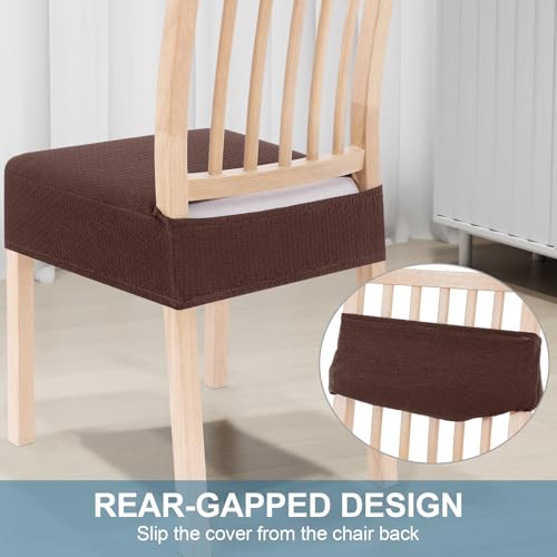 Smiry Stretch Jacquard Seat Covers for Dining Room Chairs Set of 4, Removable Washable Chair Seat Protector Slipcovers, No Rear Covers, Light Chocolate - Image 3
