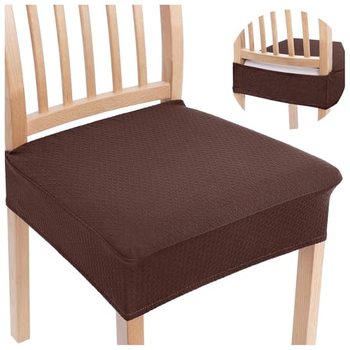 Smiry Stretch Jacquard Seat Covers for Dining Room Chairs Set of 4, Removable Washable Chair Seat Protector Slipcovers, No Rear Covers, Light Chocolate - Image 1