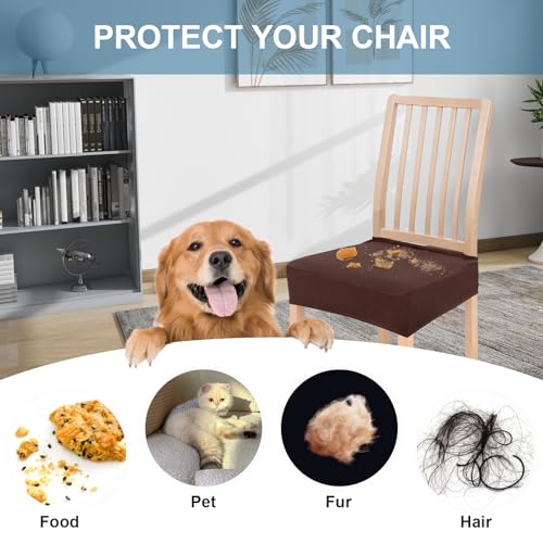 Smiry Stretch Jacquard Seat Covers for Dining Room Chairs Set of 4, Removable Washable Chair Seat Protector Slipcovers, No Rear Covers, Light Chocolate - Image 4