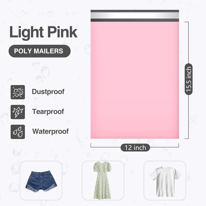 UCGOU Poly Mailers 12x15.5 Inch Light Pink 100 Pack Medium Shipping Bags #5 Strong Thick Mailing Envelopes Self Sealing Adhesive Waterproof and Tear Proof Boutique Packaging Postal for Clothing - Image 2