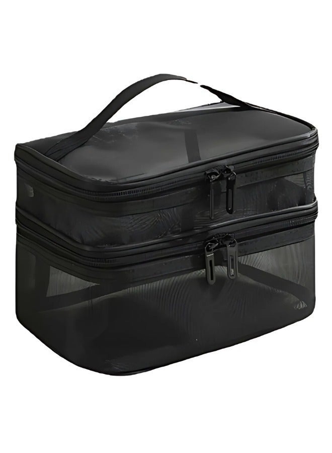 Transparent Mesh Makeup Bag With Two Compartments (Top And Bottom) For Perfect Cosmetic Organization - Image 1