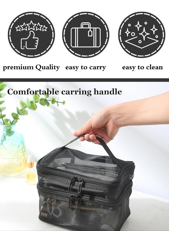 Transparent Mesh Makeup Bag With Two Compartments (Top And Bottom) For Perfect Cosmetic Organization - Image 2