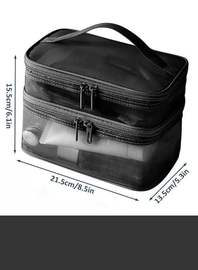 Transparent Mesh Makeup Bag With Two Compartments (Top And Bottom) For Perfect Cosmetic Organization - Image 4
