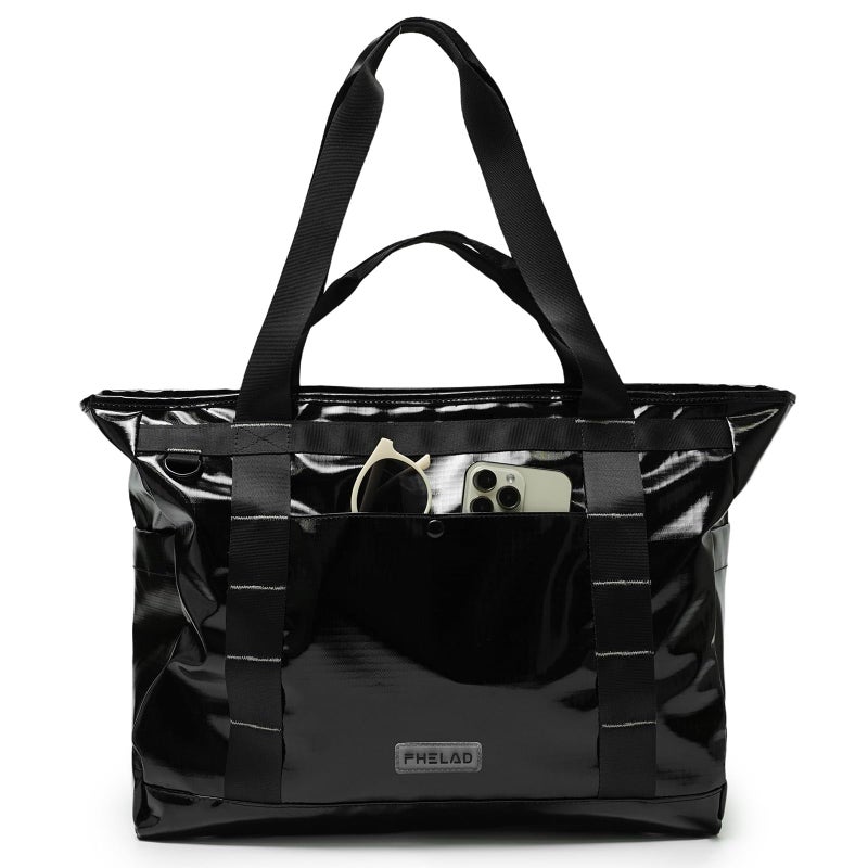 FHELAD Beach Tote Bag for Women, Large Work Shoulder Handbag with 15.6" Laptop and Multi Pockets Office Bag for Travel (Black) - Image 1