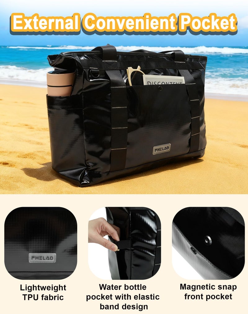FHELAD Beach Tote Bag for Women, Large Work Shoulder Handbag with 15.6" Laptop and Multi Pockets Office Bag for Travel (Black) - Image 5