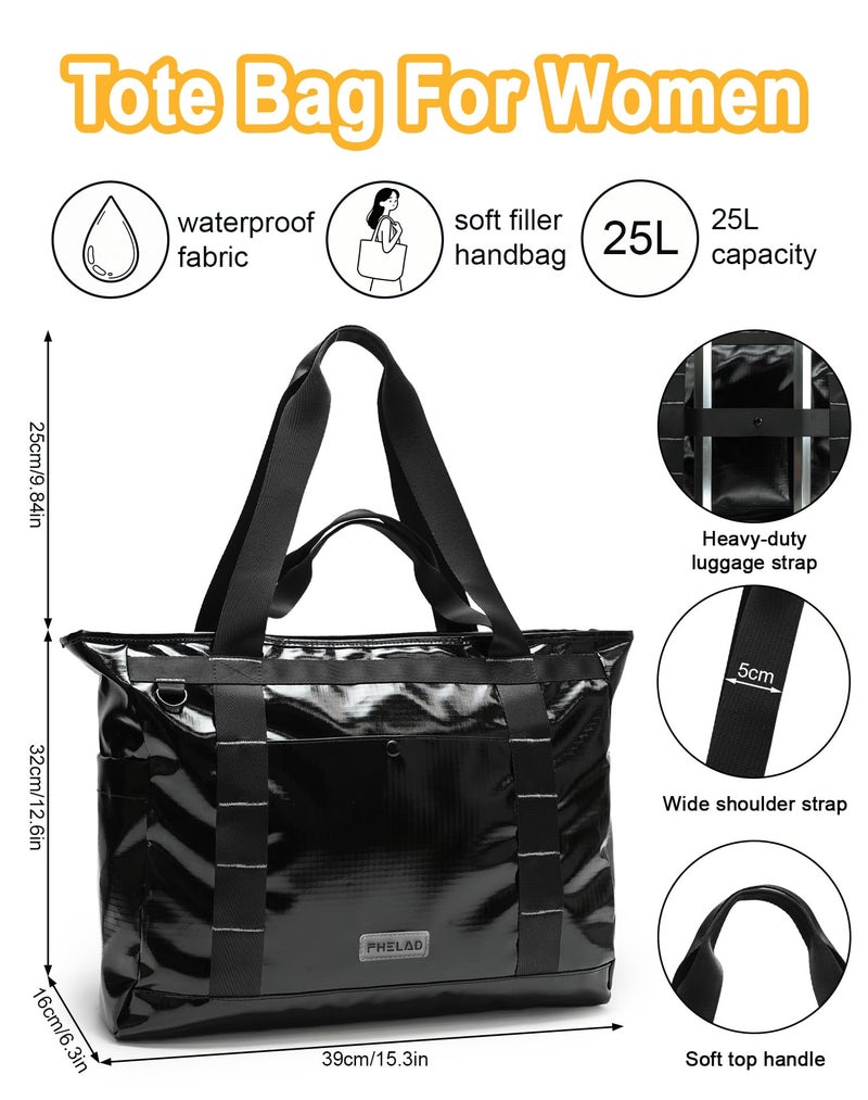 FHELAD Beach Tote Bag for Women, Large Work Shoulder Handbag with 15.6" Laptop and Multi Pockets Office Bag for Travel (Black) - Image 4