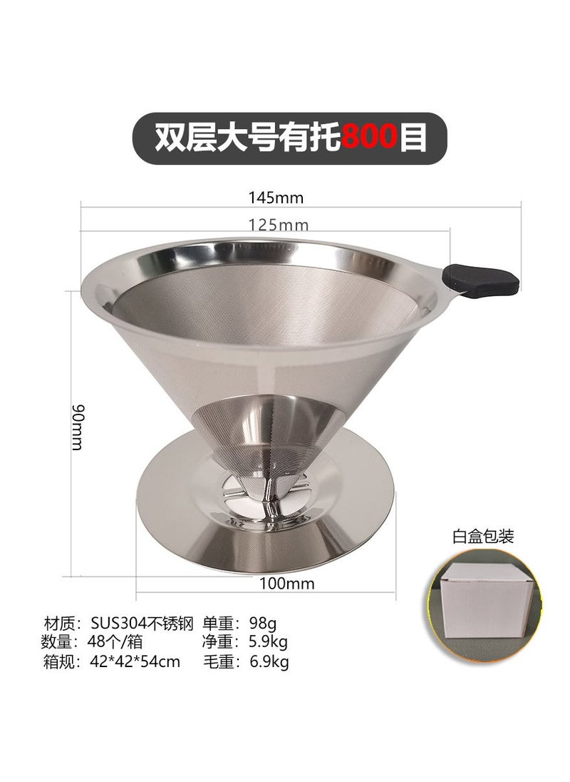 Hand coffee filter V60 filter cup filter paper-free tea slag funnel 304 stainless steel double-layer coffee filter Medium 4-hole 800 mesh-bottom silicone ring - Image 5