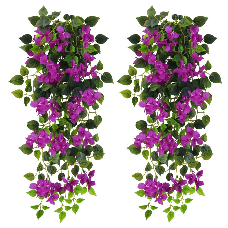 Artificial Hanging Plants Flowers Bougainvillea UV Resistant Fake Plastic Faux Flower Fabric Vine for Indoor Outdoor Garden Porch Eave Wedding Wall Dcor