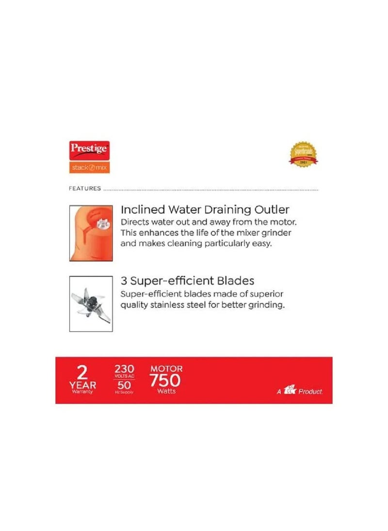 PRESTIGE - Prestige Stack-O-Mix 750 W Mixer Grinder with 3 Ss Jars, Black & Orange - Image 1