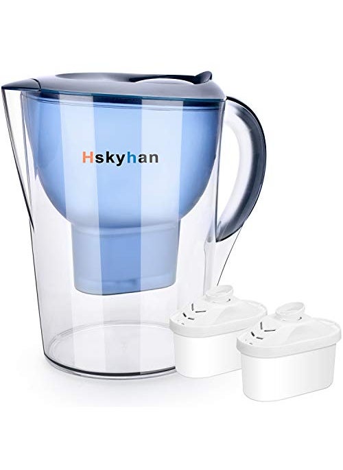 Hskyhan Hskyhan Alkaline Water Filter Pitcher  35 Liters Improve PH 2 Filters Included BPA Free 7 Stage Filteration System to Purify Blue 