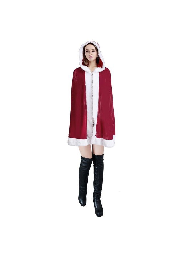 Clobeau Christmas Halloween Costumes Cloak Mrs. Claus Santa Xmas Velvet Hooded Cape Robe - Image 2