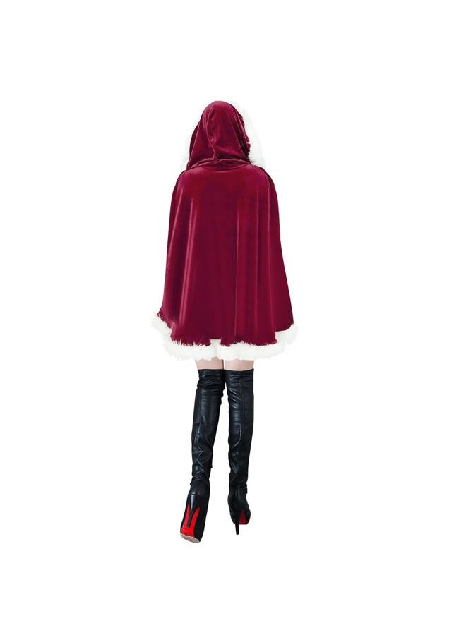 Clobeau Christmas Halloween Costumes Cloak Mrs. Claus Santa Xmas Velvet Hooded Cape Robe - Image 1