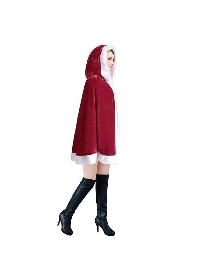 Clobeau Christmas Halloween Costumes Cloak Mrs. Claus Santa Xmas Velvet Hooded Cape Robe - Image 4