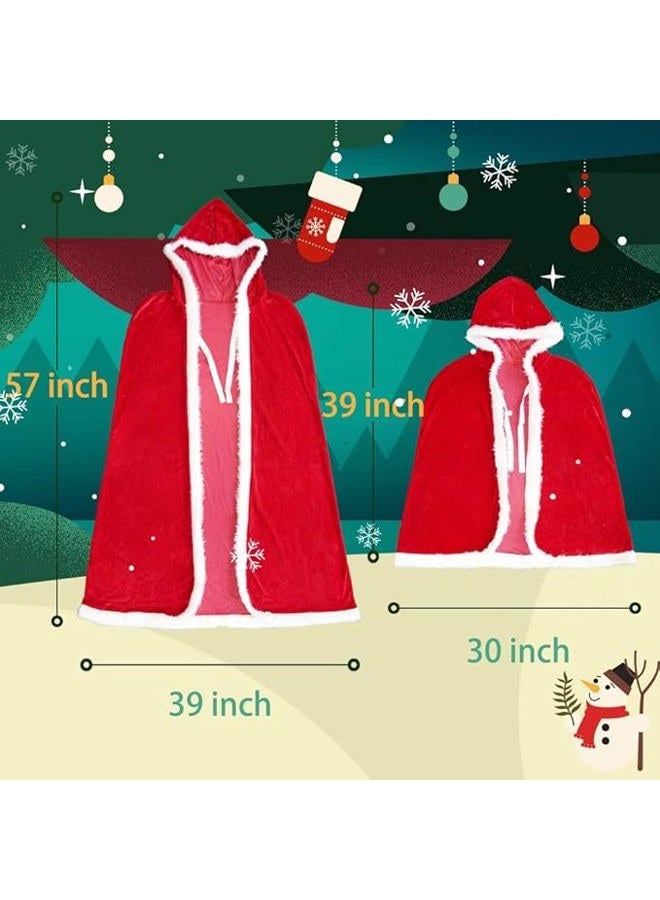 Clobeau Christmas Halloween Costumes Cloak Mrs. Claus Santa Xmas Velvet Hooded Cape Robe - Image 3