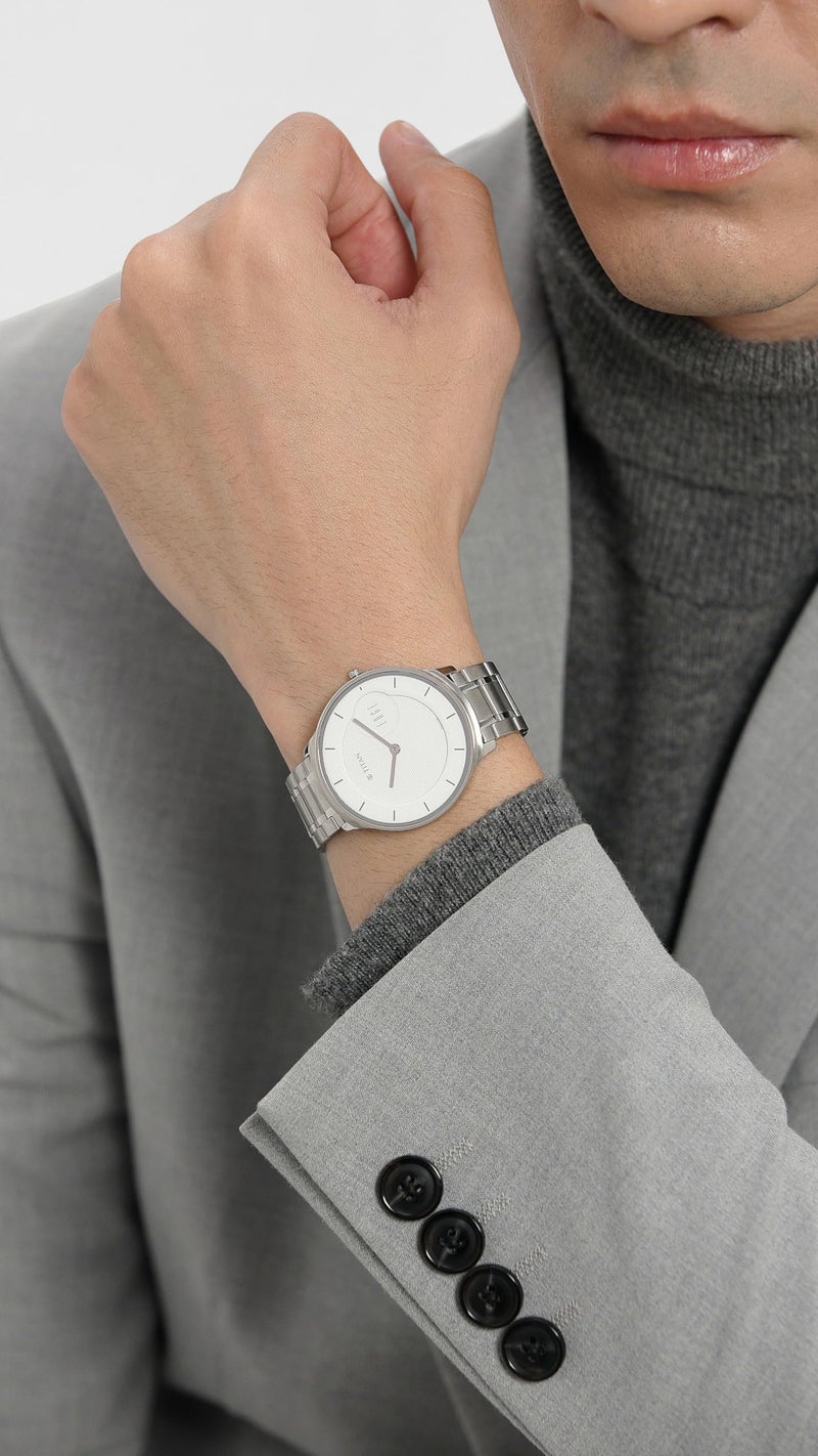 Edge Titan Edge Metal Quartz Analog White Dial Silver Stainless Steel Strap Watch for Men - NT1843SM02 - Image 2