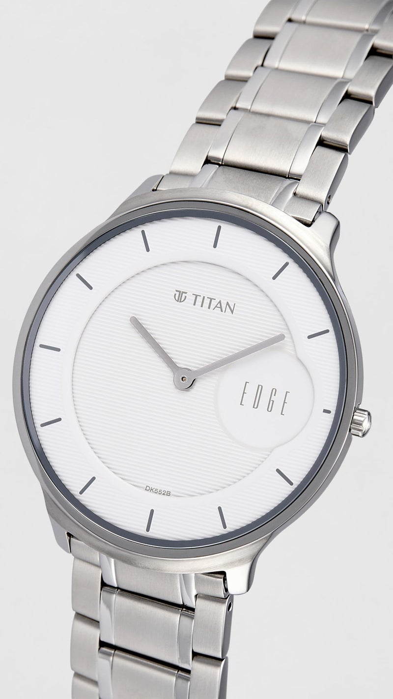 Edge Titan Edge Metal Quartz Analog White Dial Silver Stainless Steel Strap Watch for Men - NT1843SM02 - Image 4