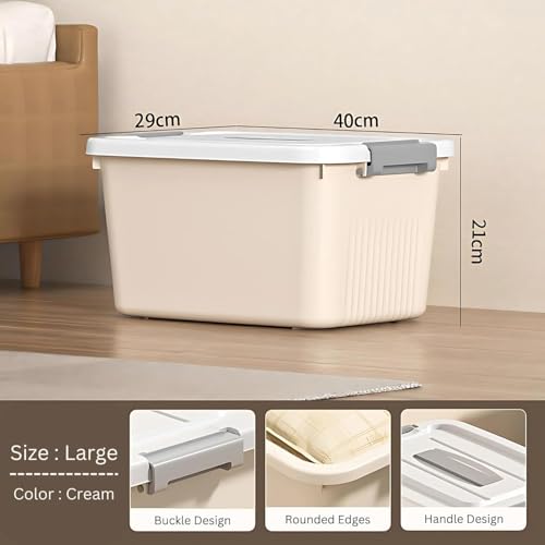 Ash  Roh Ash & Roh Multipurpose Plastic Storage Container with Lockable Lid & Wheels, Stackable Clear Organizer Bin for Clothes, Toys, Office & Garage Storage (pack of 2, 3 num cream) - Image 2