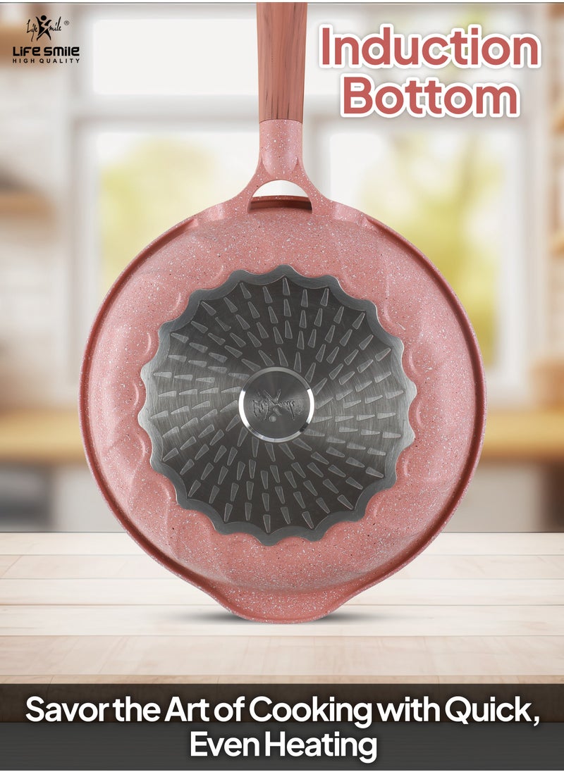 Life Smile - 26CM Frying Pan With Lid - 5 Layer Granite Coating with Multiple Hob Compatibility  Heat-Resistant Handle - Induction bottom - Image 1