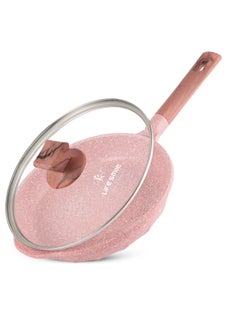 26CM Frying Pan With Lid - 5 Layer Granite Coating with Multiple Hob Compatibility  Heat-Resistant Handle - Induction bottom