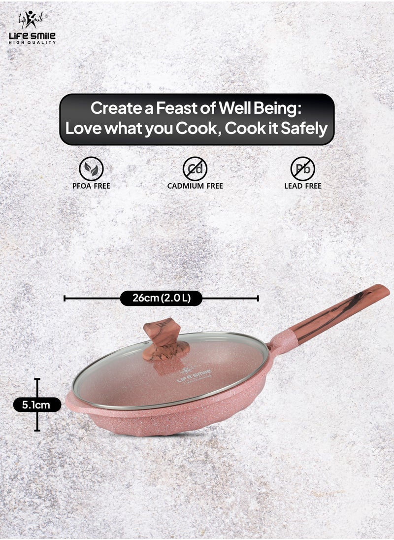 Life Smile - 26CM Frying Pan With Lid - 5 Layer Granite Coating with Multiple Hob Compatibility  Heat-Resistant Handle - Induction bottom - Image 1