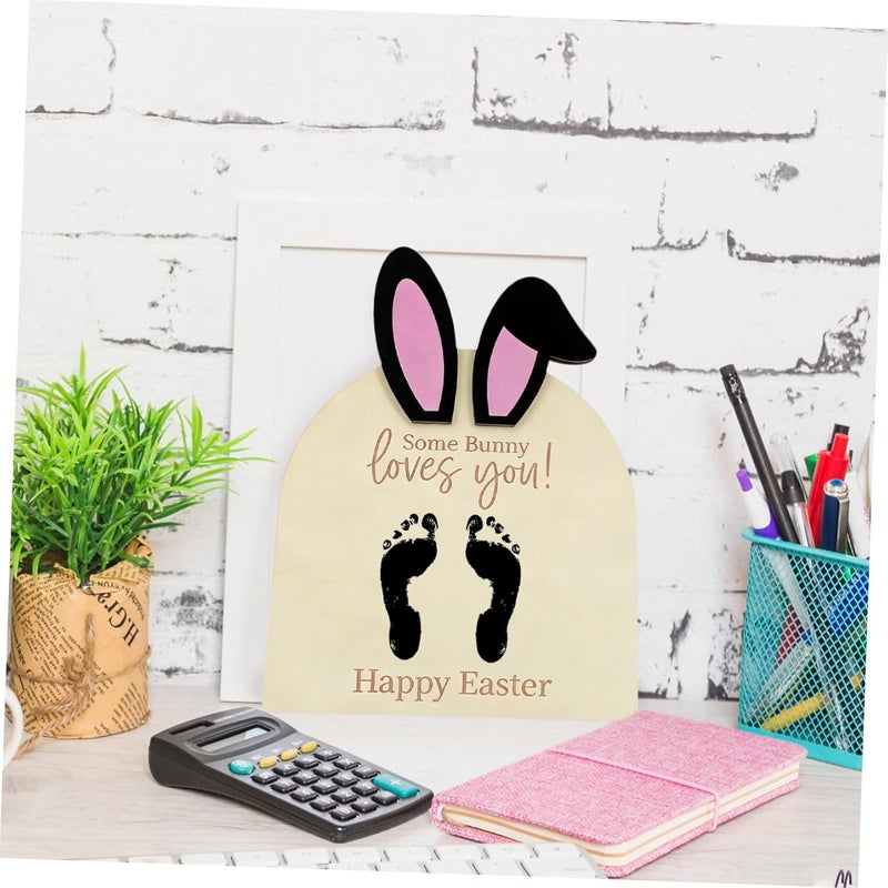 ORFOFE Bunny Footprint Keepsake Kit Wooden Nursery Decor for First Easter Hand and Footprint Ornament for Newborns for Showers and Memories - Image 5
