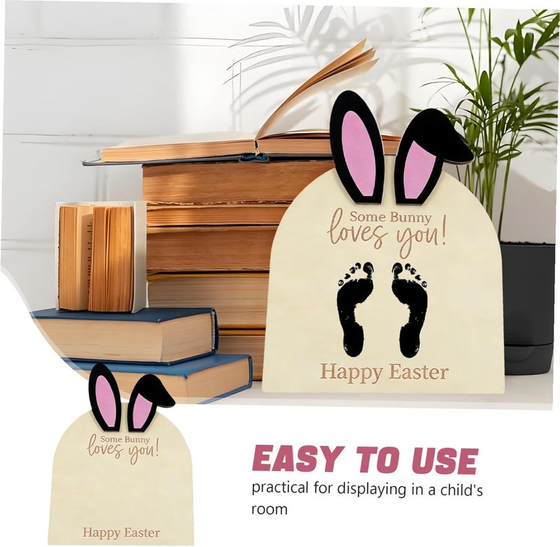 ORFOFE Bunny Footprint Keepsake Kit Wooden Nursery Decor for First Easter Hand and Footprint Ornament for Newborns for Showers and Memories - Image 3