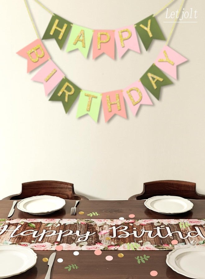 Letjolt Happy Birthday Table Runner 72 Inches Birthday Party Sign Floral Birth Day Party Table Runner - Image 3