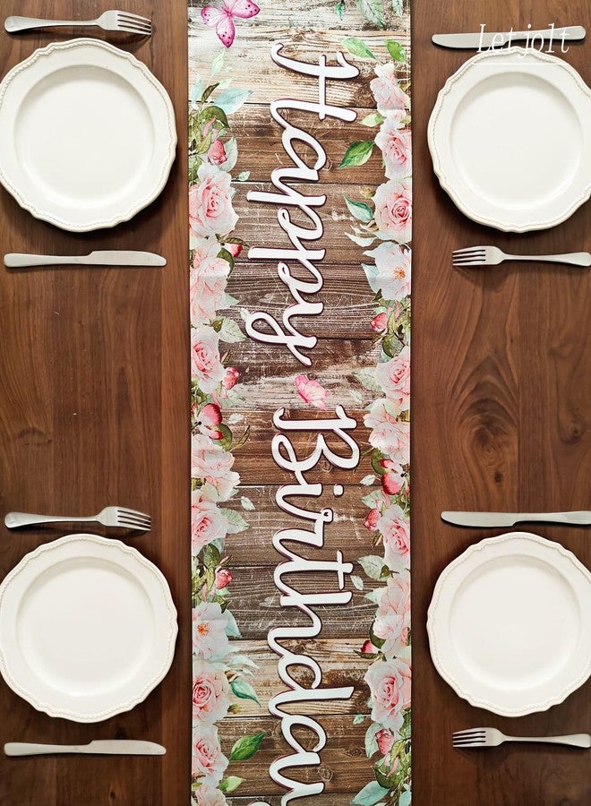 Letjolt Happy Birthday Table Runner 72 Inches Birthday Party Sign Floral Birth Day Party Table Runner - Image 2