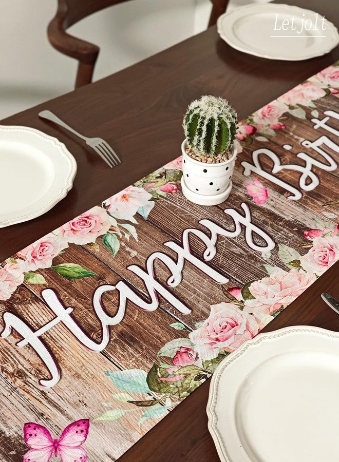Letjolt Happy Birthday Table Runner 72 Inches Birthday Party Sign Floral Birth Day Party Table Runner - Image 4