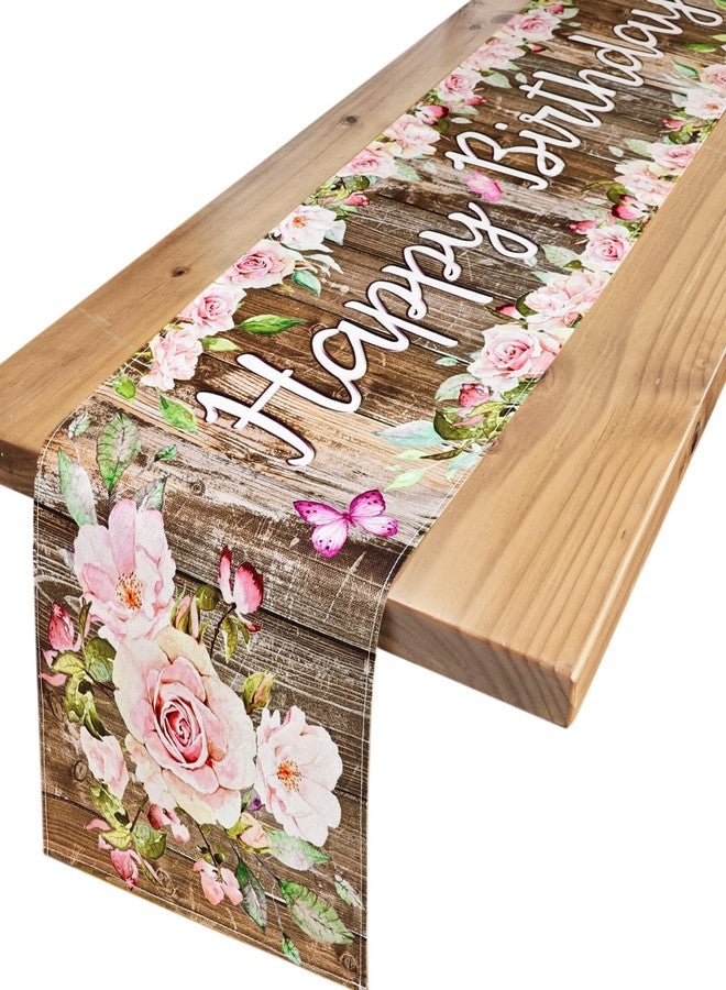 Letjolt Happy Birthday Table Runner 72 Inches Birthday Party Sign Floral Birth Day Party Table Runner - Image 1