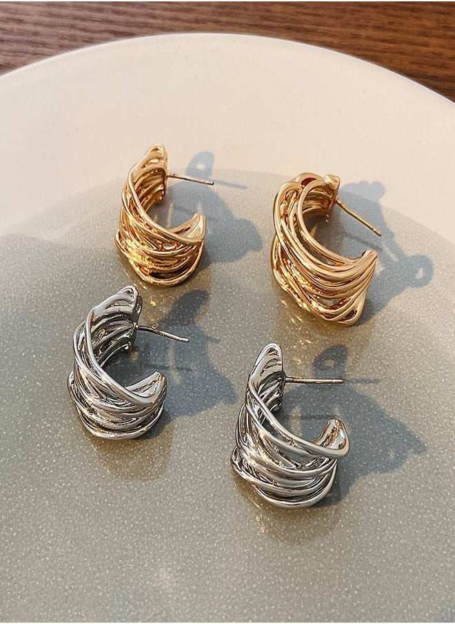 General - Two-tone entwined line earrings with a sense of design for parties Wedding gifts Everyday with fashion accessories - Image 1