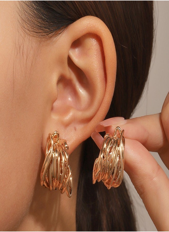 General - Two-tone entwined line earrings with a sense of design for parties Wedding gifts Everyday with fashion accessories - Image 1