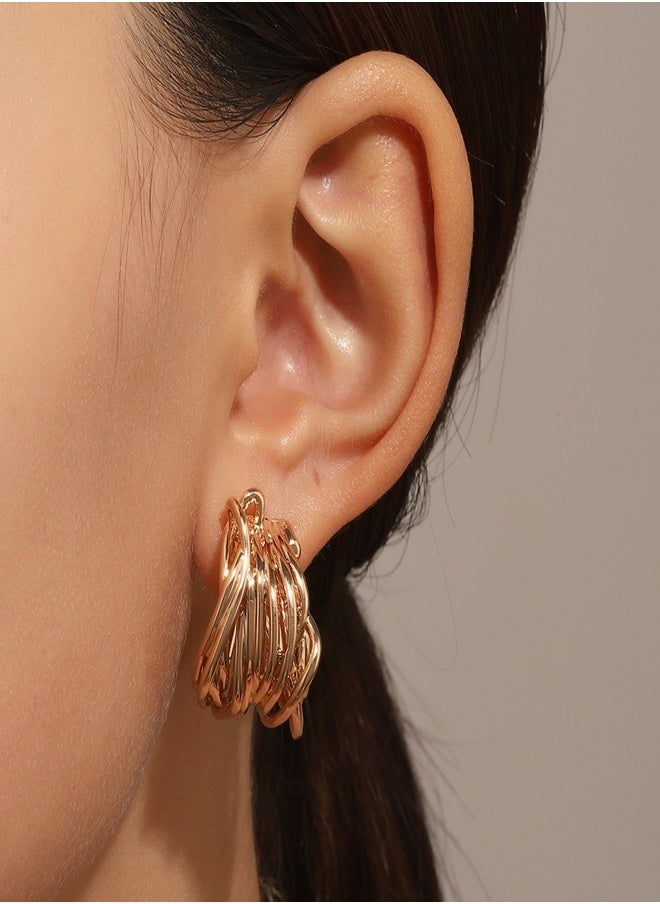 General - Two-tone entwined line earrings with a sense of design for parties Wedding gifts Everyday with fashion accessories - Image 1