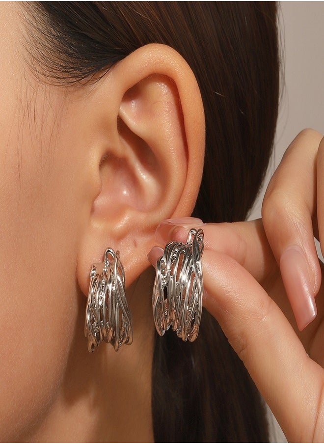 General - Two-tone entwined line earrings with a sense of design for parties Wedding gifts Everyday with fashion accessories - Image 1