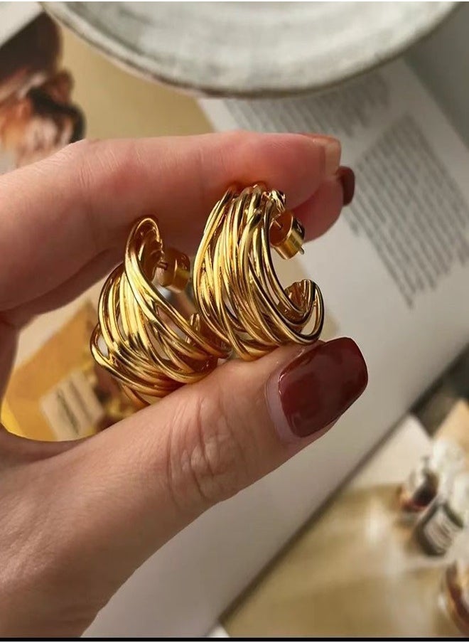 General - Two-tone entwined line earrings with a sense of design for parties Wedding gifts Everyday with fashion accessories - Image 1