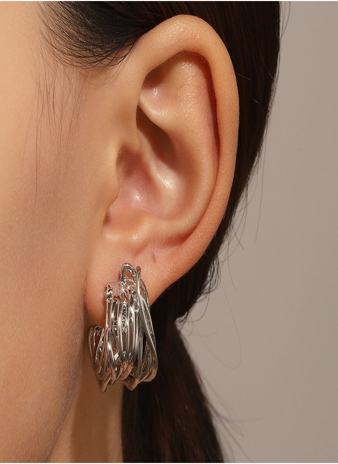General - Two-tone entwined line earrings with a sense of design for parties Wedding gifts Everyday with fashion accessories - Image 1