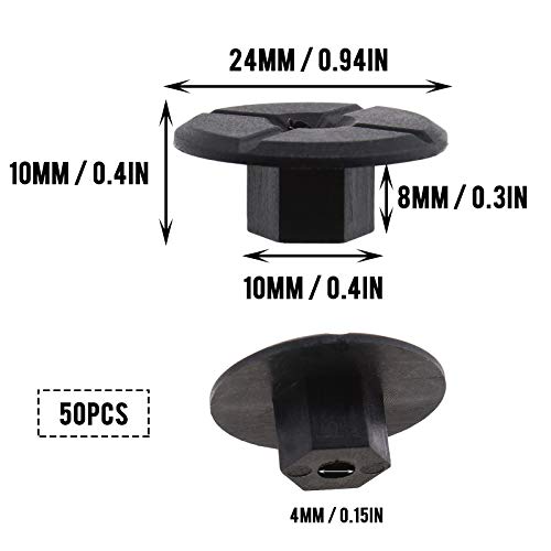 Micro Traders صواميل بلاستيكية غير ملولبة سوداء 50 قطعة 4 مم للتزيين في حواف العجلات وحماية الطين واللوحات السفلية والمصدات 2019900050 51711958025 - Image 4