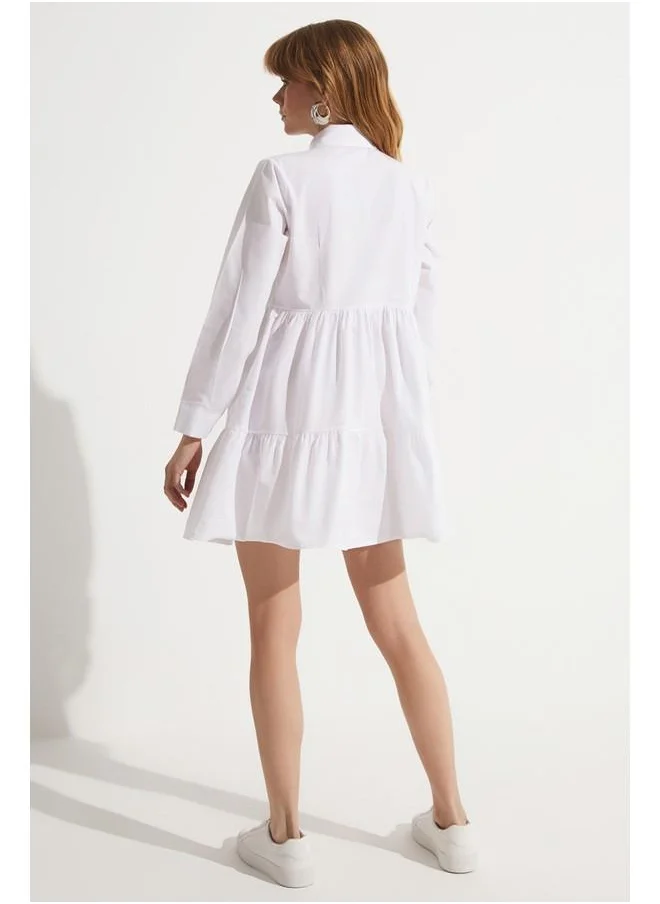 جون June Guipure Detailed Shirt Dress White