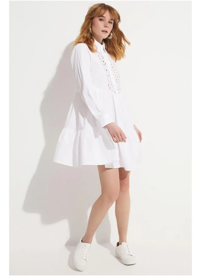 JUNE June Guipure Detailed Shirt Dress White