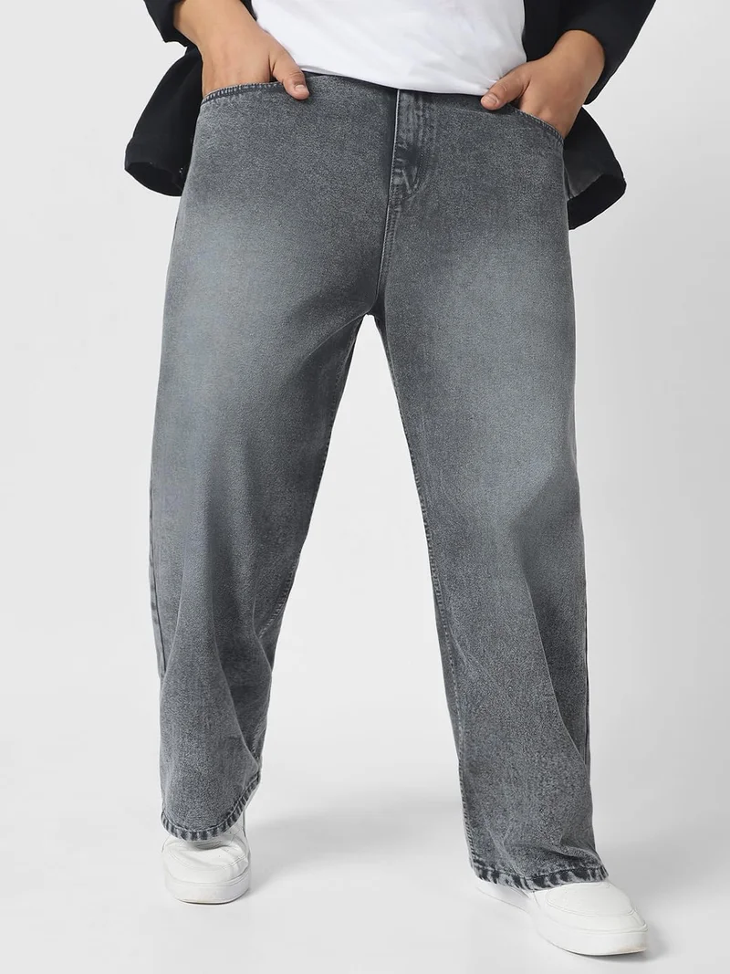 Urbano Plus Men's Dark Grey Loose Baggy Fit Washed Jeans Non-Stretchable